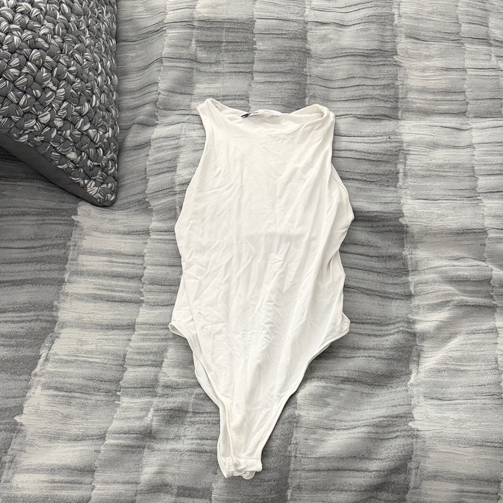 High neck white bodysuit